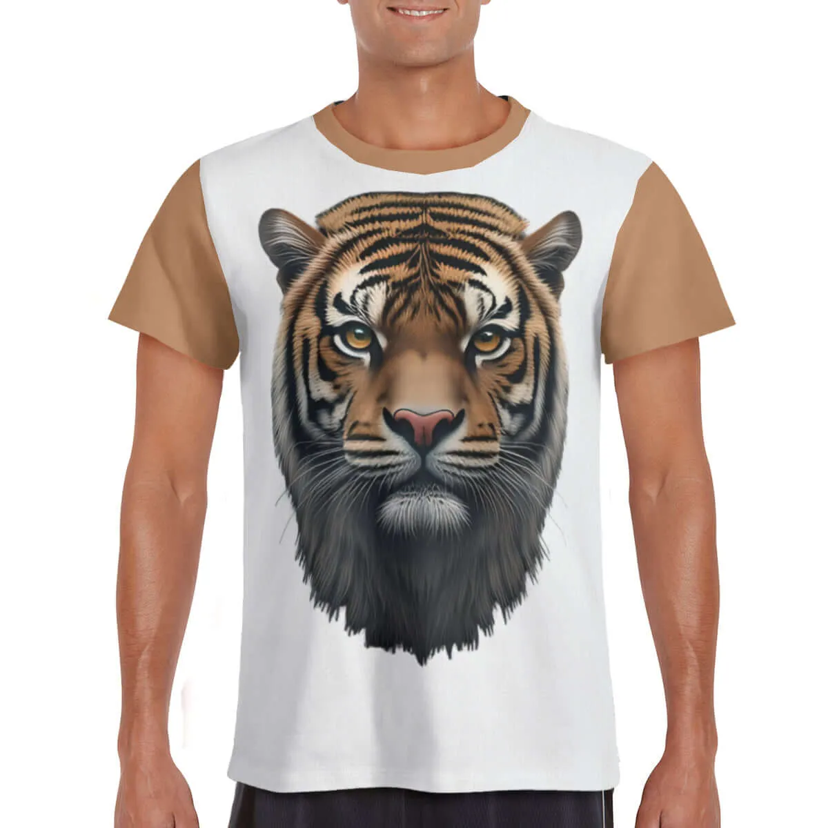 T-Shirt All-Over Print (Mesh Fabric) Polyester: Design Tiger Head and Sidearms