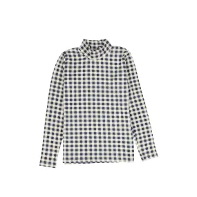 top l/s turtleneck gingham - navy