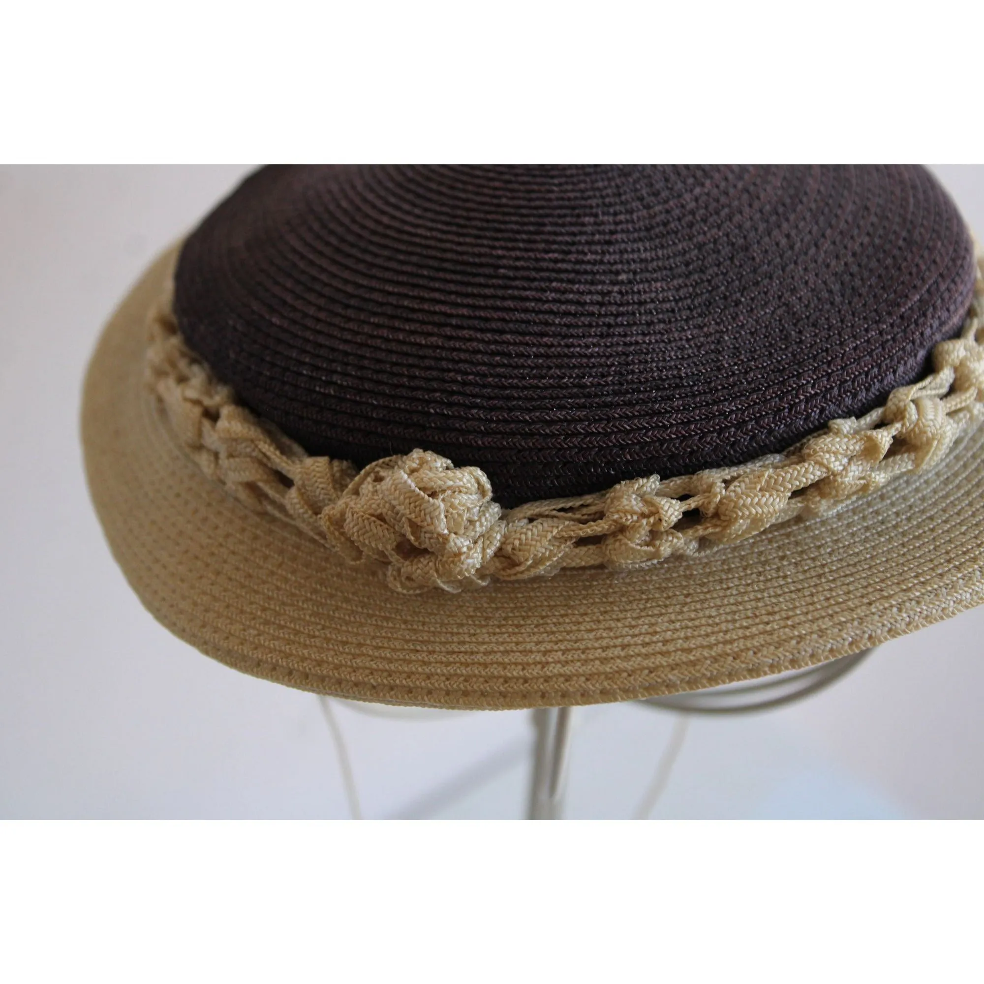 Vintage 1940s 1950's Navy Blue Madeline Style Straw Hat