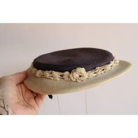 Vintage 1940s 1950's Navy Blue Madeline Style Straw Hat