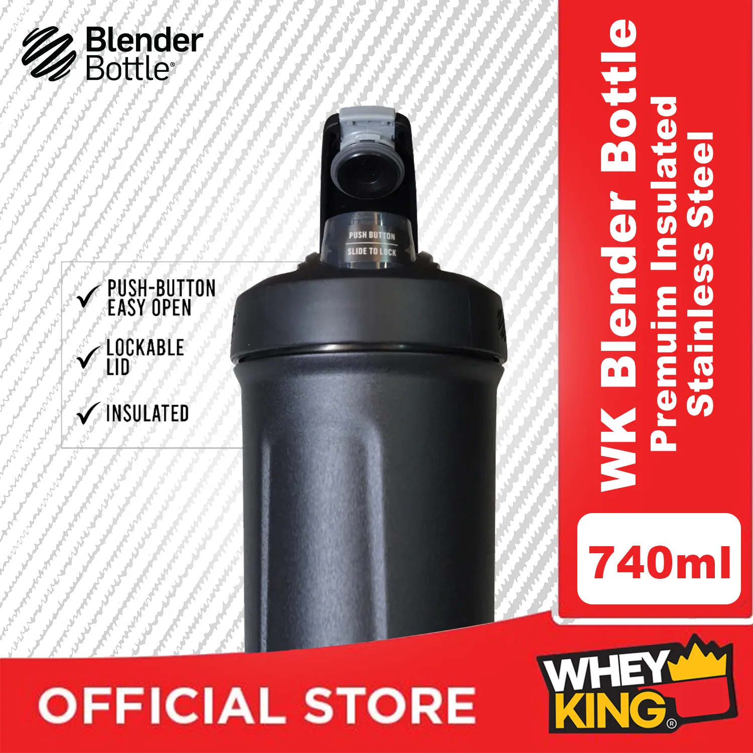 Whey King Blender Bottle Strada Premium Insulated Stainless Steel - 740ML