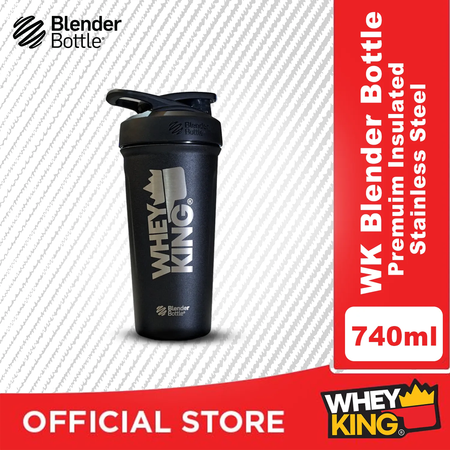 Whey King Blender Bottle Strada Premium Insulated Stainless Steel - 740ML