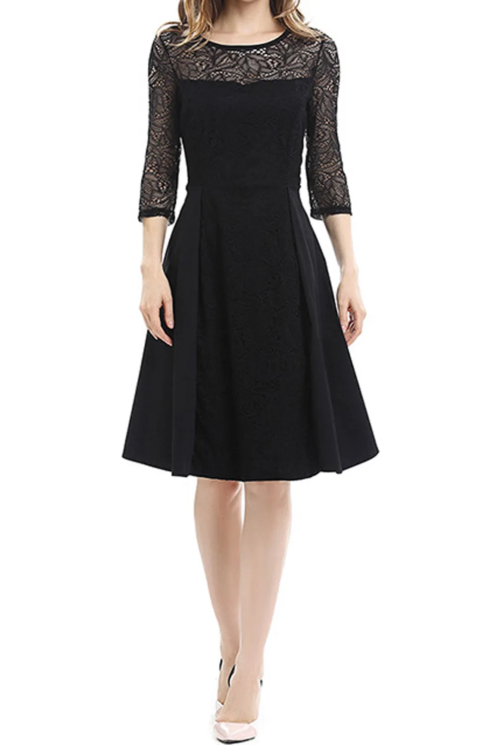 Women Elegent Solid Pattern Half Sleeve Knee Length Comfortable Round Neck Party Dress - C5379TCD