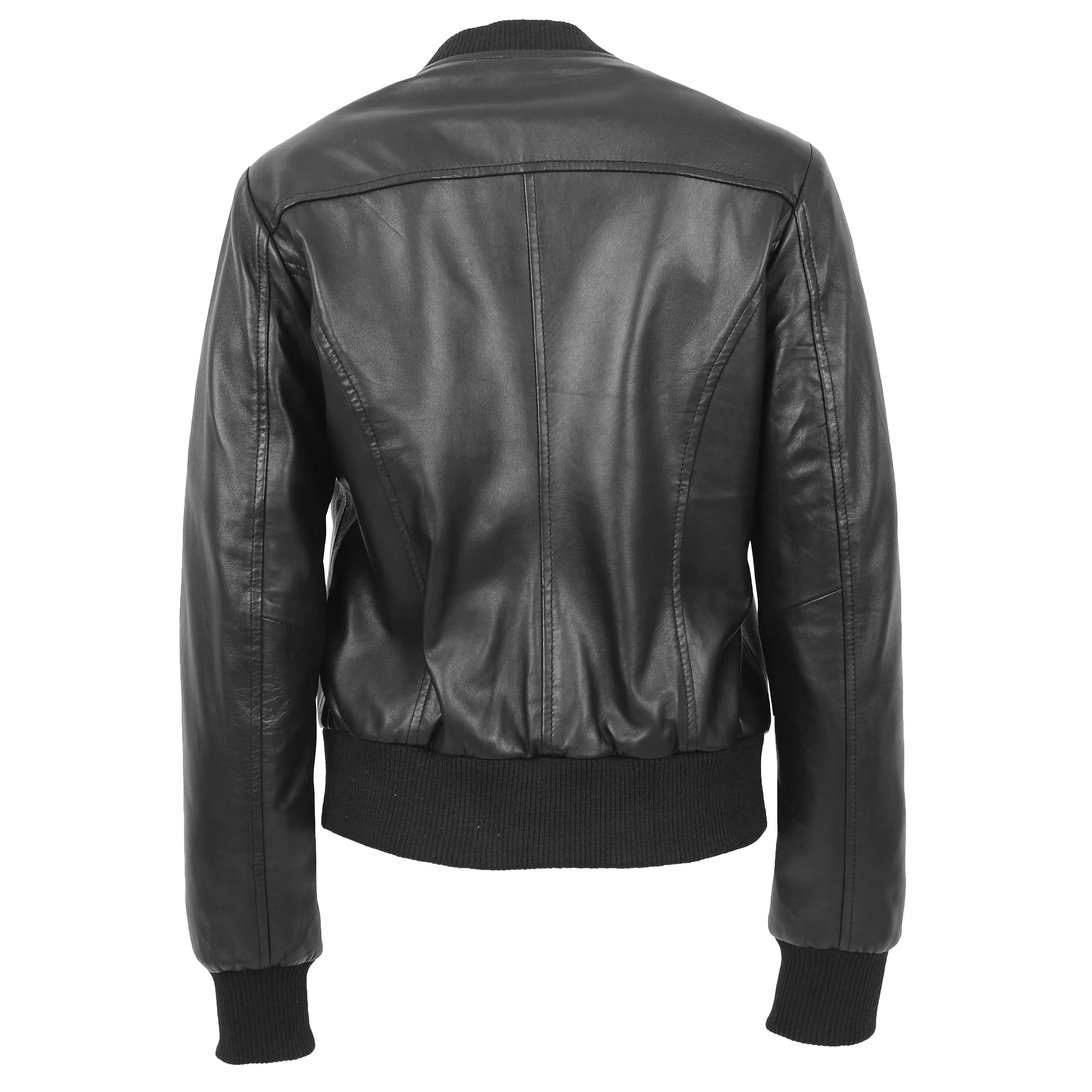 Womens Real Leather Varsity Bomber Jacket Faye Black