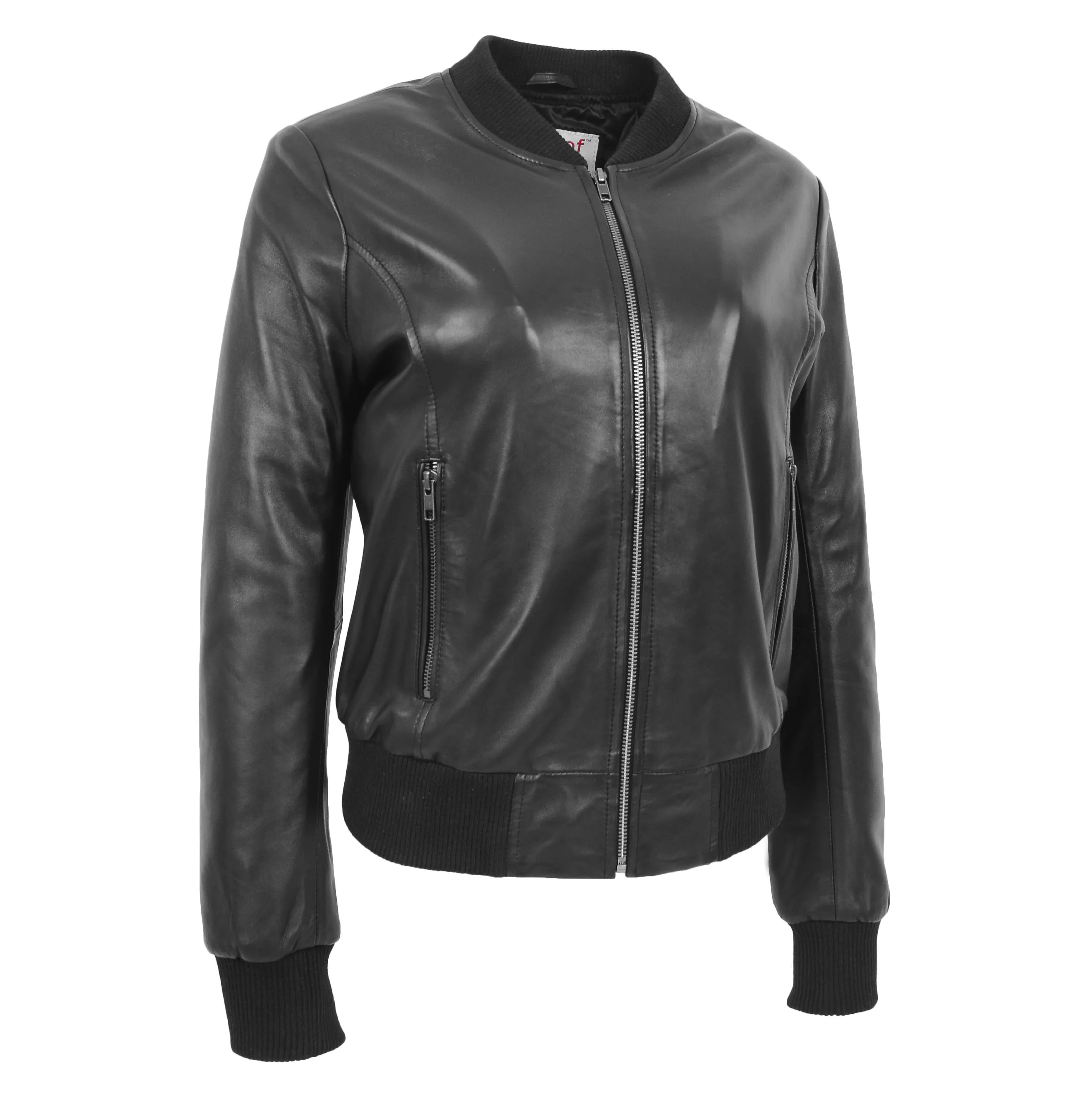 Womens Real Leather Varsity Bomber Jacket Faye Black