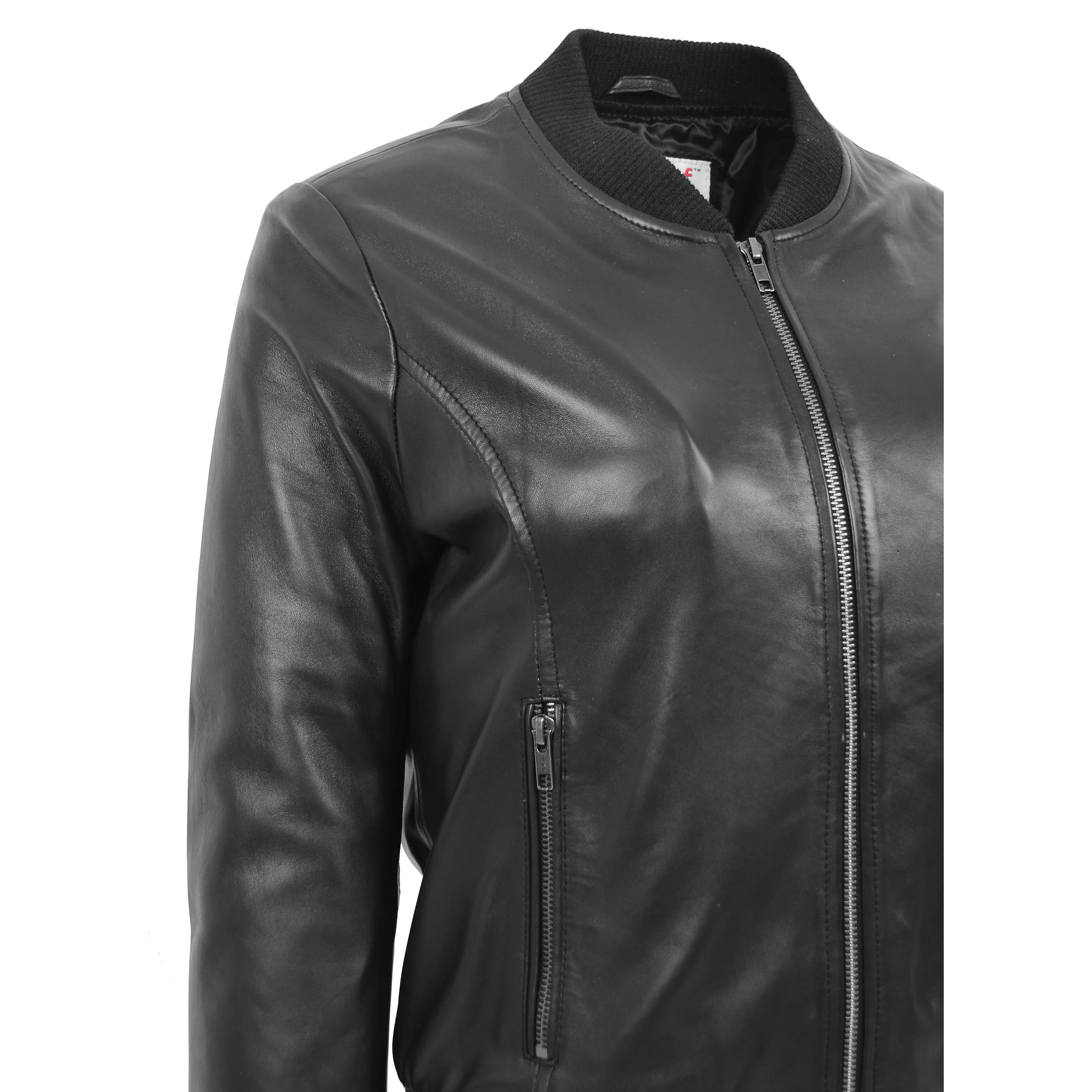 Womens Real Leather Varsity Bomber Jacket Faye Black