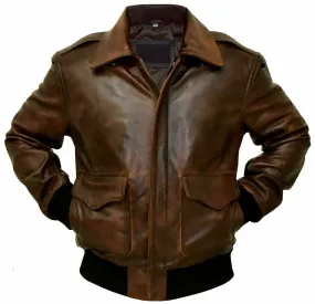 Wynara Distressed Brown Bomber Leather Jacket